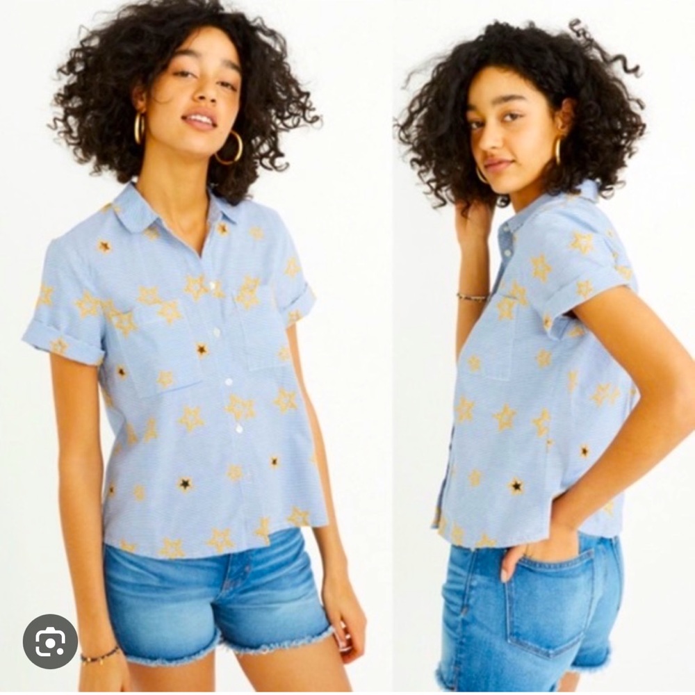 EUC Madewell star embroidered striped shirt sz S